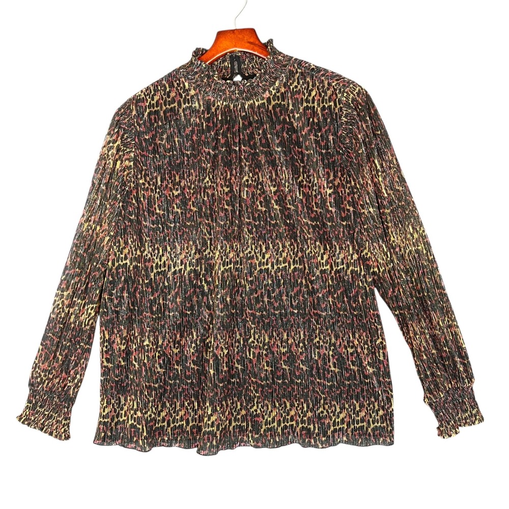 Ariat Plume Pleated Shirt Size XXL Metallic Leopard Blouse Cowgirl Glam Western‎